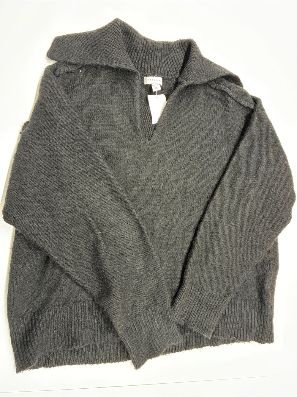 NEW Topshop Womenâs Black V-Neck Collar Sweater Size Medium